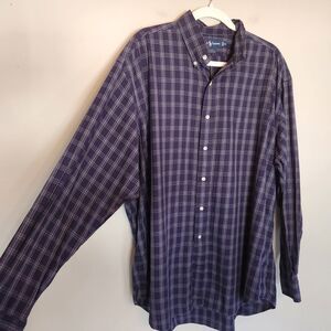 Polo Ralph Lauren Dark Blue Plaid Button‎ Up Soft Blake Cotton Y2K size XL